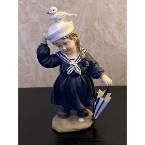 Vintage Sailor girl with segull on her hat Nautical seaside figurine
